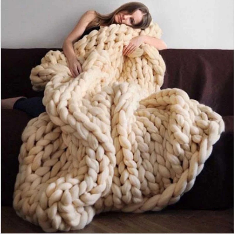 Throw Blanket Chunky Knit - Mode dikke wollen deken dik groot