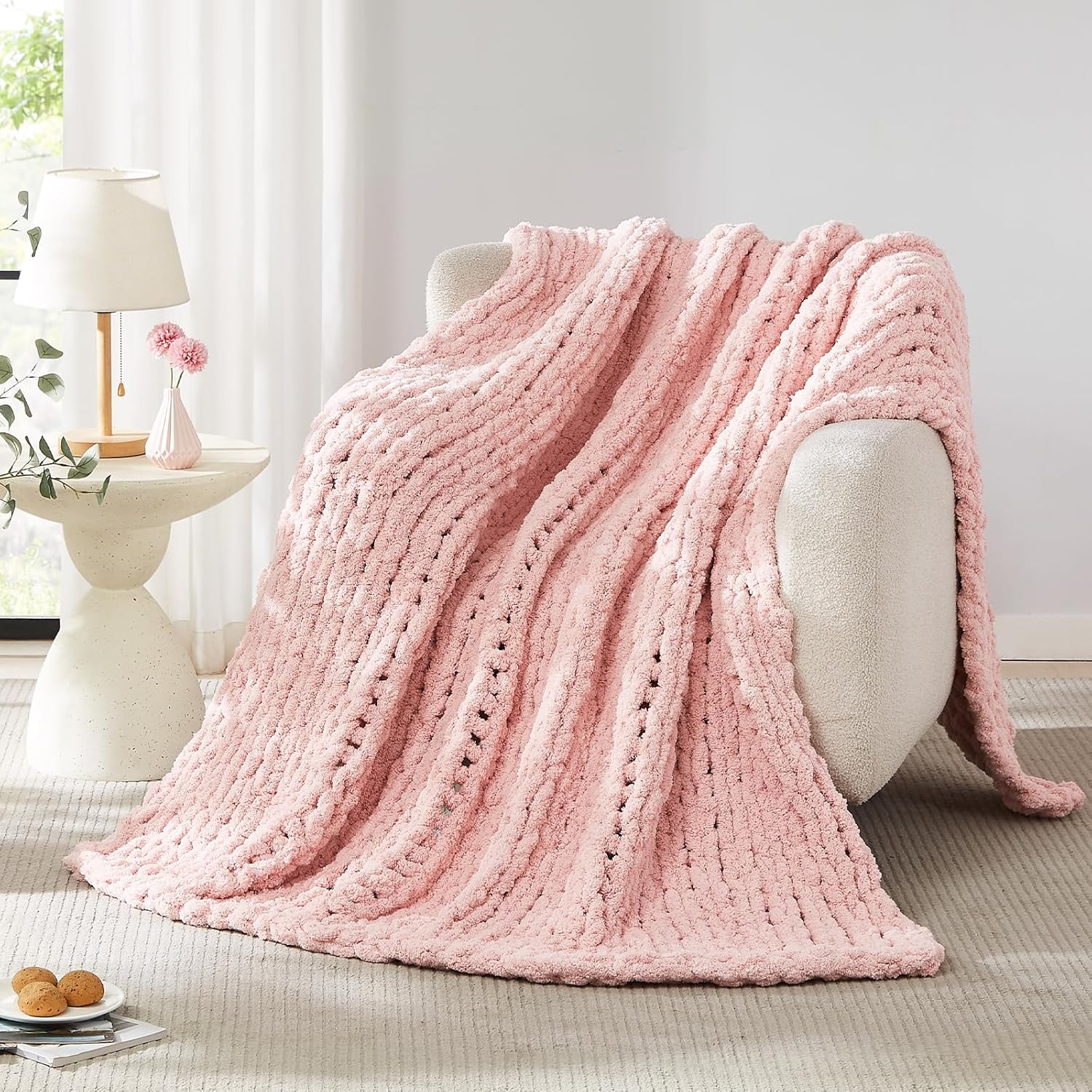 Throw Blanket Chunky Knit - Grof gebreide deken gooien Chenille grof