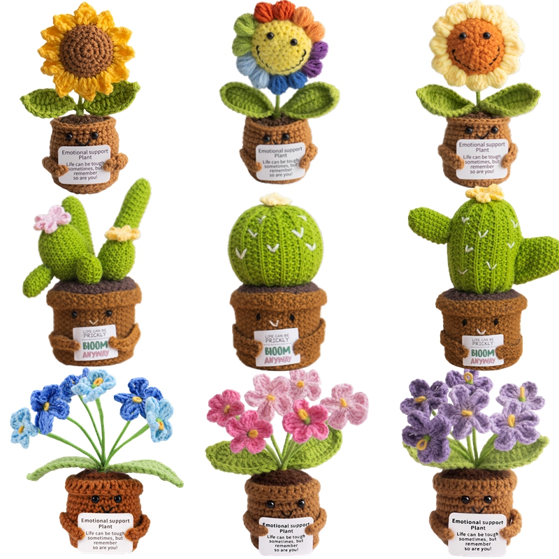 Home And Textiles Today - Handgemaakt gehaakt emotioneel ondersteunend cactus-zonnebloem bureaudecoratie