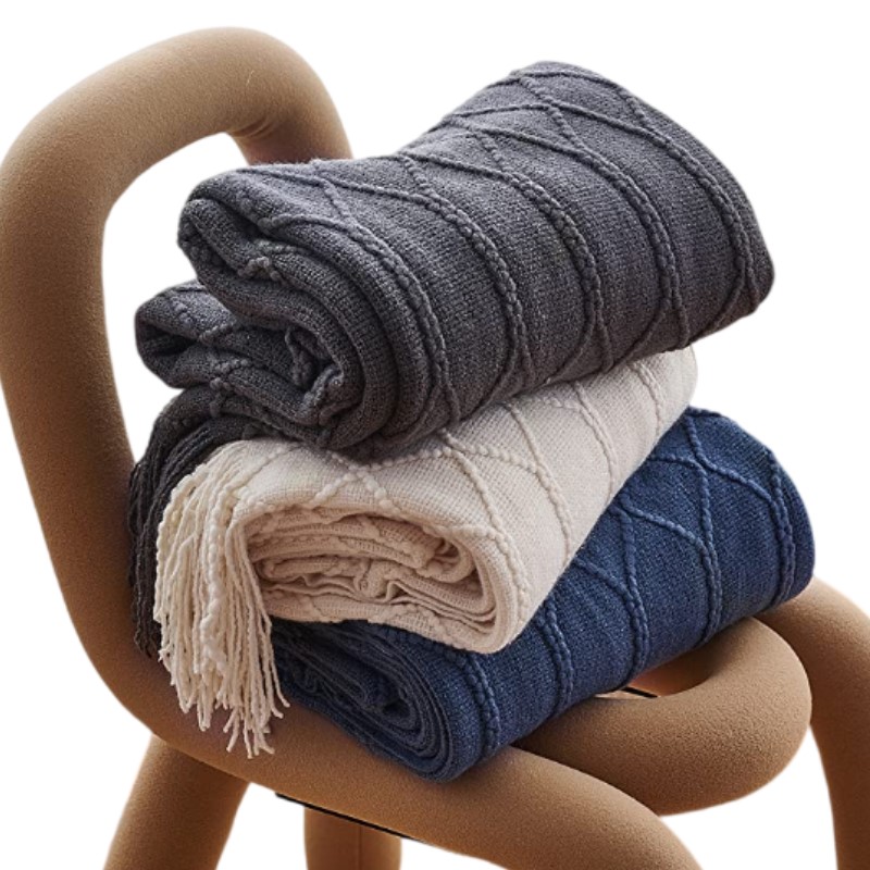 Vintage kaki grijze marineblau - Throw Blanket Chunky Knit recensie en prijs